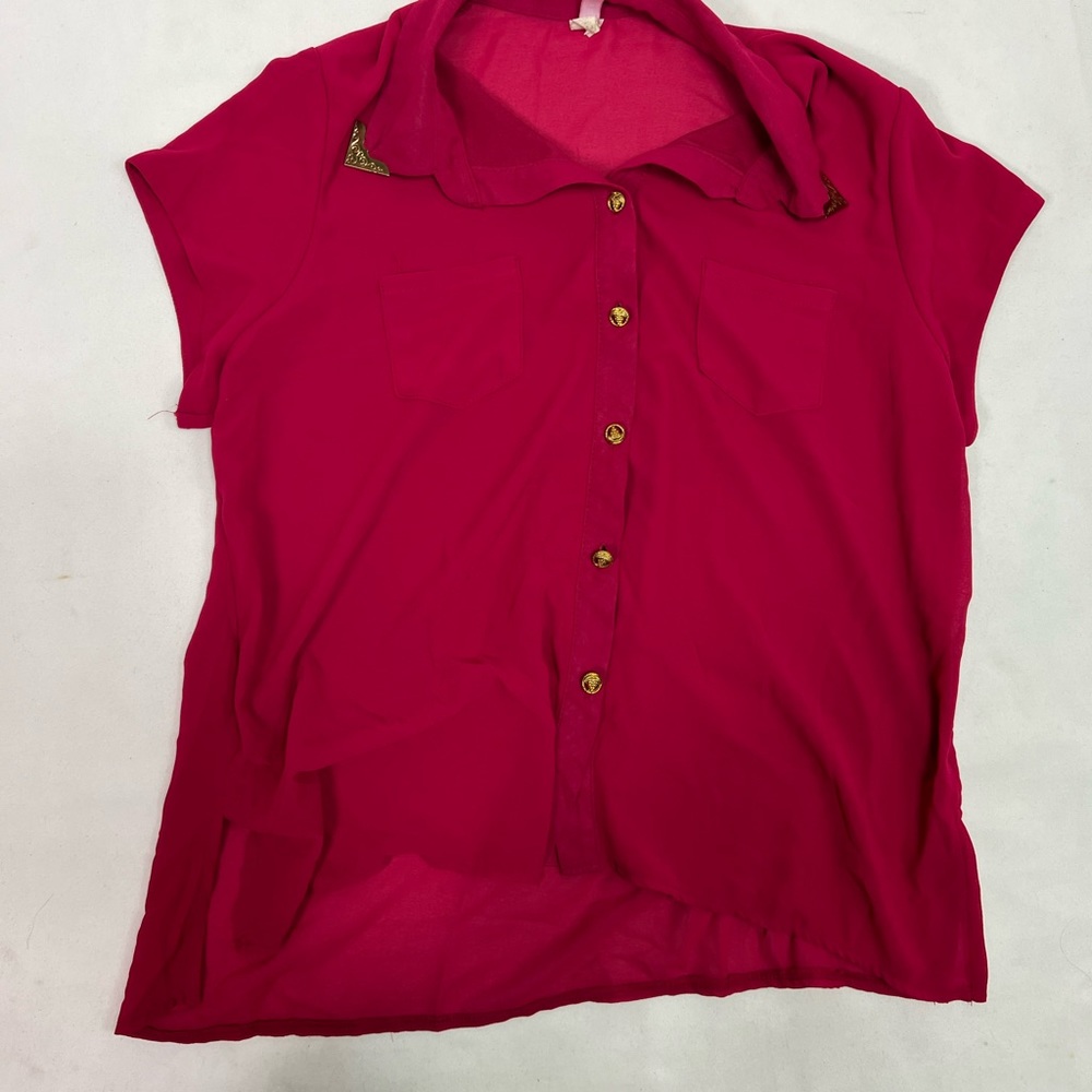 #1697 Edel Fashion Red Casual Button Up Women’s Shirt | Size: Unknown